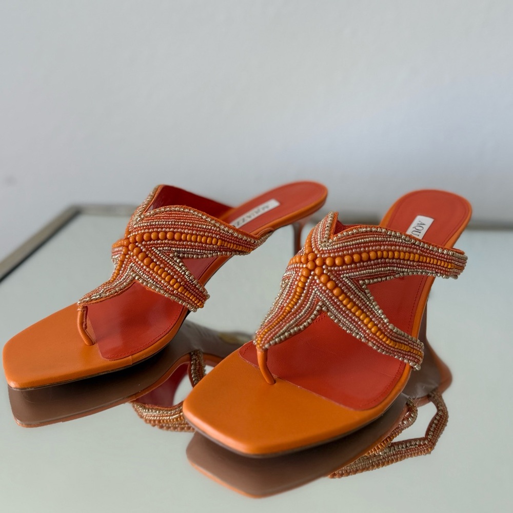 New AQUAZZURA Reef Star beaded leather thong sandals 40 - Picture 9 of 12